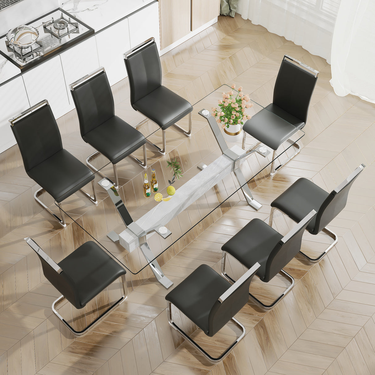 Dining table Modern tempered glass dining table 79 ''x39''x30 '' 1105 - V.I.P Digital Presence