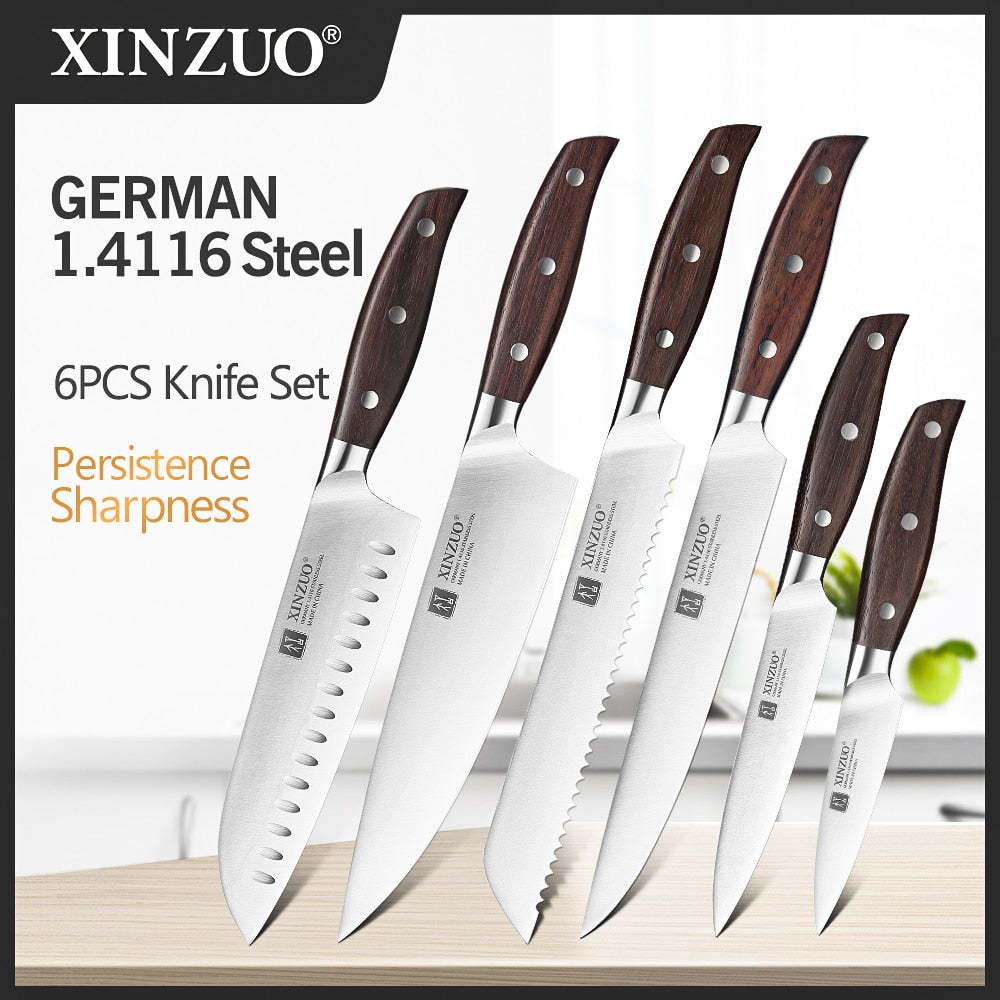 XINZUO Kitchen Tools 6 PCS Kitchen Knife Set of Utility Cleaver Chef Bread Knife High Carbon German Stainless Steel Knives sets - V.I.P Digital Presence