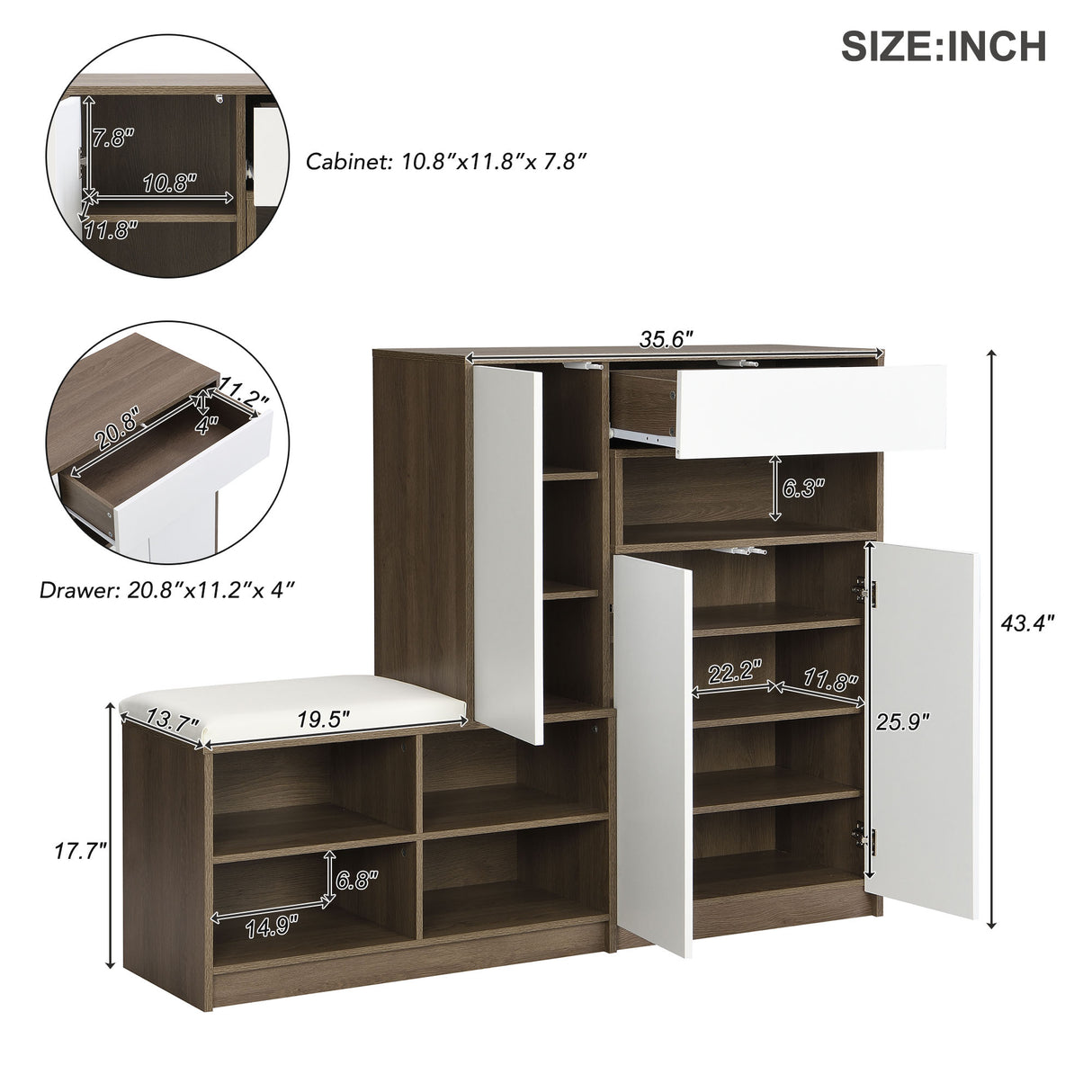 ON-TRANS 2-in-1 shoe storage platform and shoe cabinet, with soft cushioned seats and adjustable shelves, white - V.I.P Digital Presence