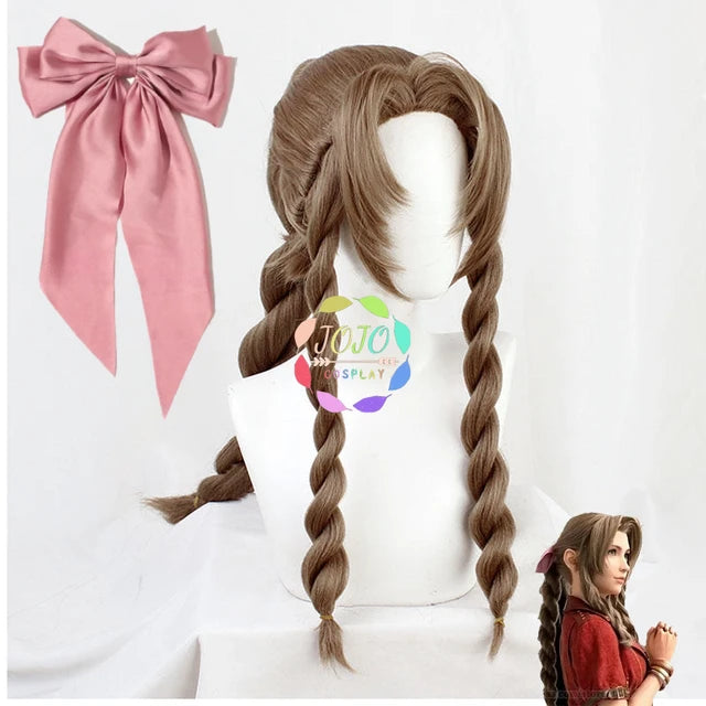 Aerith Gainsborough Wig FF VII 7 Remake Cosplay Brown Braid Long Heat Resistant Synthetic Hair Halloween Costume + Free Wig Cap - V.I.P Digital Presence