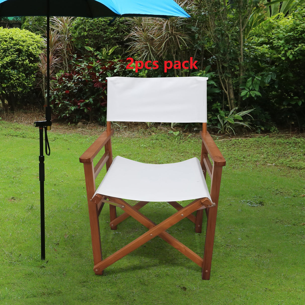 Folding Chair Wooden Director Chair Canvas Folding Chair Folding Chair 2pcs/set populus + Canvas (Color : White) - V.I.P Digital Presence