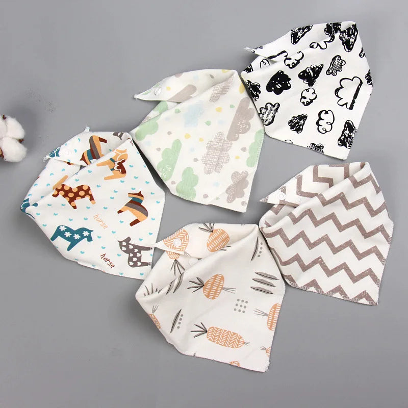 5Pcs/Set Baby Bibs Triangle Double Cotton Bandana Bibs Baby Boys Girls Babador Feeding Smock Infant Burp Cloth Baby Saliva Towel