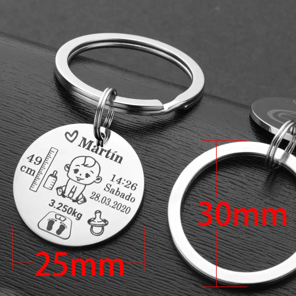 Lovely Personalized Baby Boys Girls Keychain Name Birth Weight Height For Newborn Commemorate New Mom Dad Gift Keyring P026_C - V.I.P Digital Presence