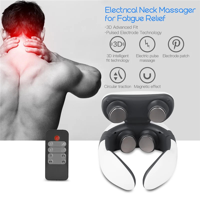 Magnetic Pulse Vibration Neck Massager for Pain Relief Health Care Relaxing Health Deep Tissue Cervical Massage Remote Control - V.I.P Digital Presence