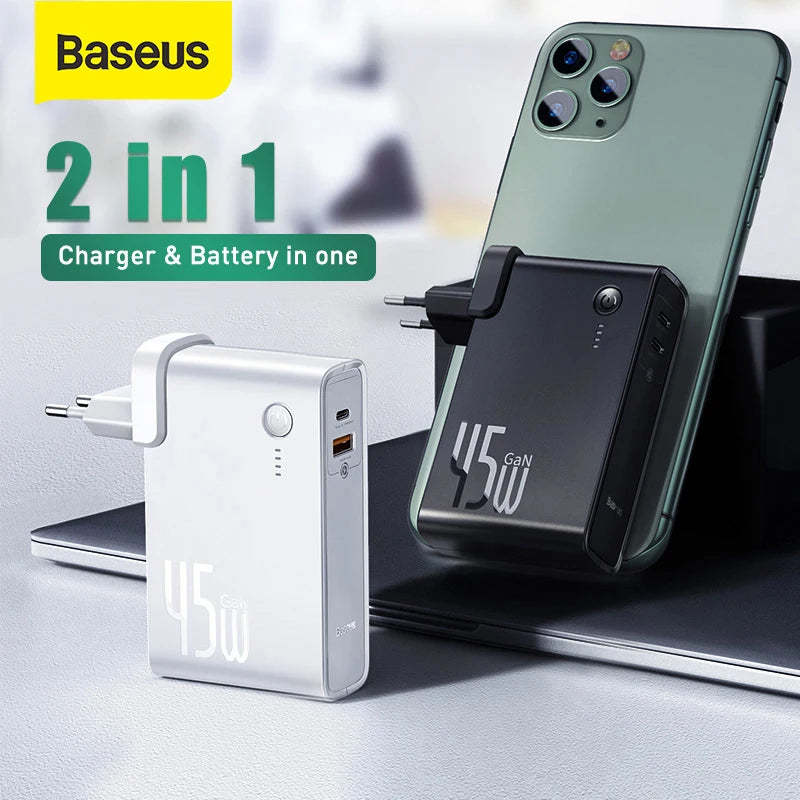 Baseus GaN Power Bank Charger 10000mAh 45W USB C PD Fast Charging 2 in 1 Charger & Battery as One ForiP 11 Pro Laptop ForXiaomi - V.I.P Digital Presence