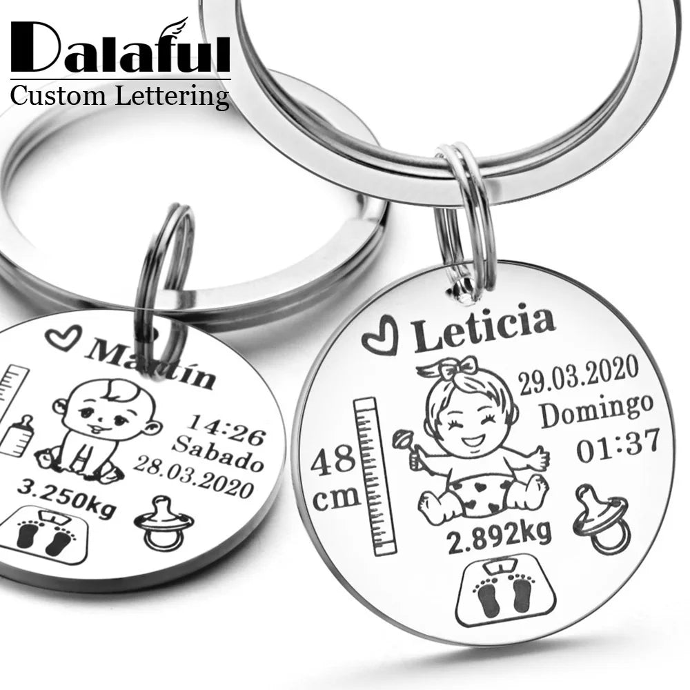 Lovely Personalized Baby Boys Girls Keychain Name Birth Weight Height For Newborn Commemorate New Mom Dad Gift Keyring P026_C - V.I.P Digital Presence
