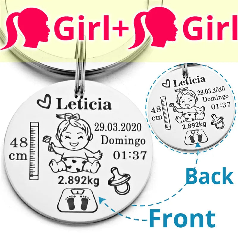 Lovely Personalized Baby Boys Girls Keychain Name Birth Weight Height For Newborn Commemorate New Mom Dad Gift Keyring P026_C - V.I.P Digital Presence