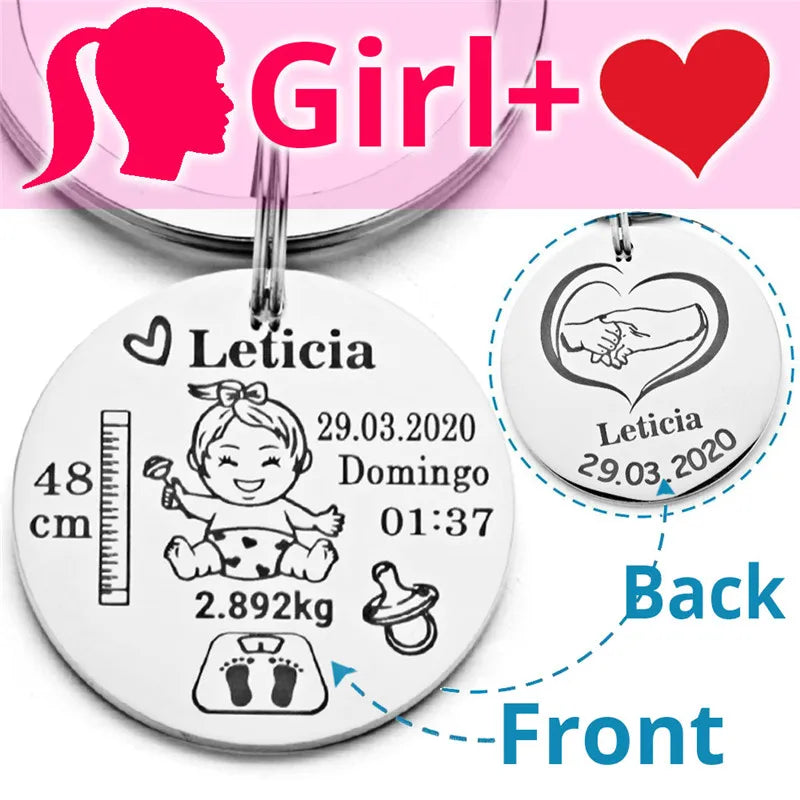 Lovely Personalized Baby Boys Girls Keychain Name Birth Weight Height For Newborn Commemorate New Mom Dad Gift Keyring P026_C - V.I.P Digital Presence