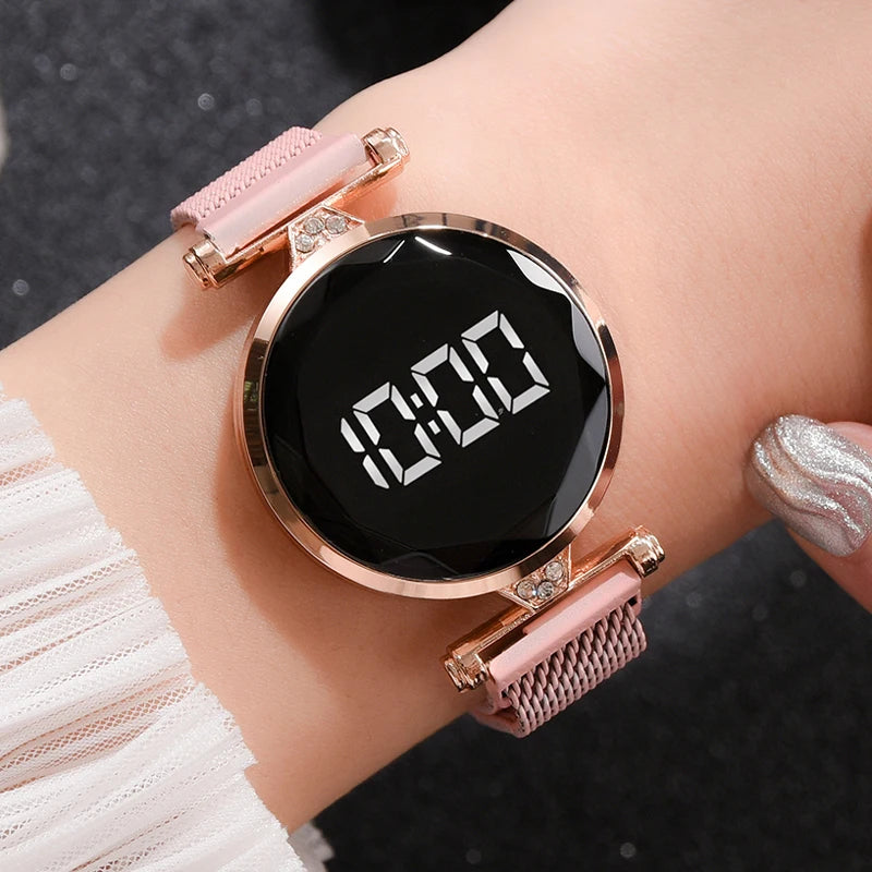 Luxury Digital Magnet Watches For Women Rose Gold Stainless Steel Dress LED Quartz Watch Female Clock Relogio Feminino Drop Ship - V.I.P Digital Presence