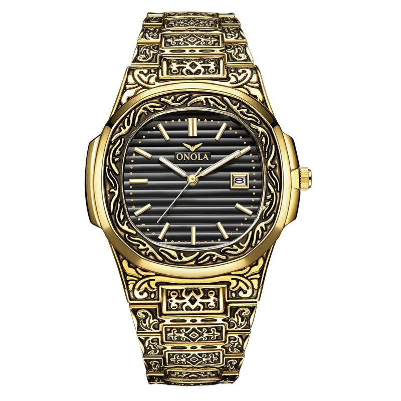 Fashion quartz watch men Brand ONOLA luxury Retro golden stainless steel watch men gold mens watch reloj hombre - V.I.P Digital Presence