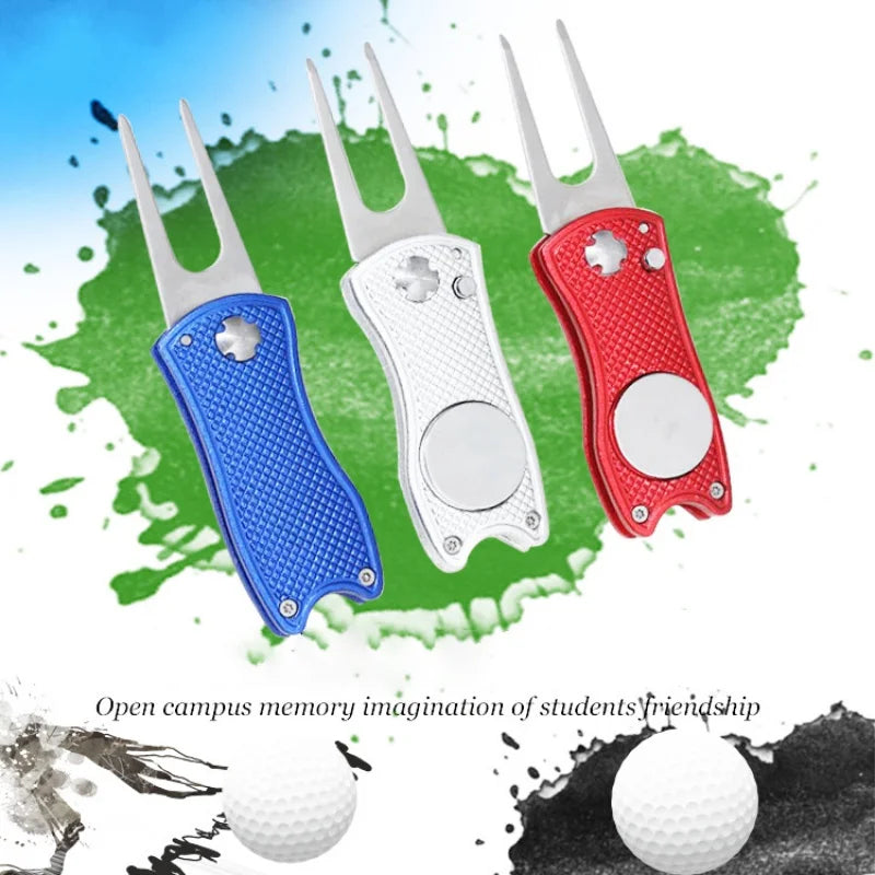 Foldable Golf Divot Tool with Golf Ball Tool Pitch Groove Cleaner Golf Training Aids Golf Accessories Putting Green Fork