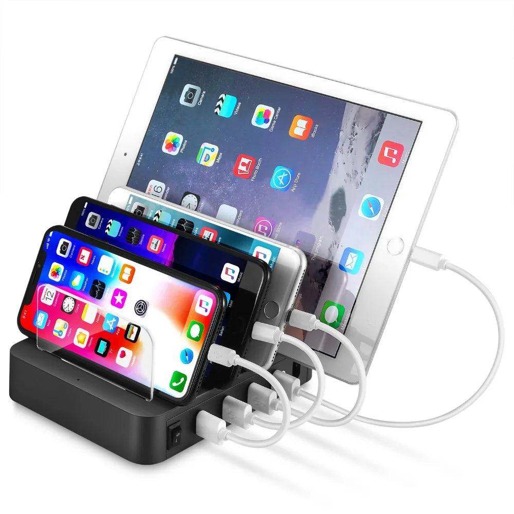 Cargador rápido de escritorio con 4 puertos USB de 24 W y estación de carga USB multipuerto