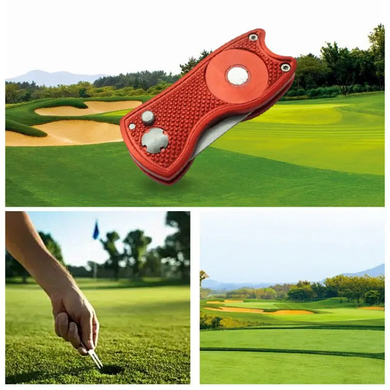 Foldable Golf Divot Tool with Golf Ball Tool Pitch Groove Cleaner Golf Training Aids Golf Accessories Putting Green Fork
