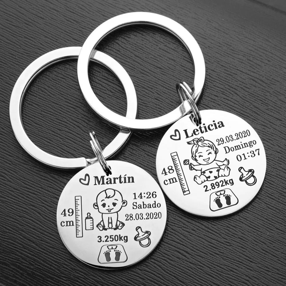 Lovely Personalized Baby Boys Girls Keychain Name Birth Weight Height For Newborn Commemorate New Mom Dad Gift Keyring P026_C - V.I.P Digital Presence