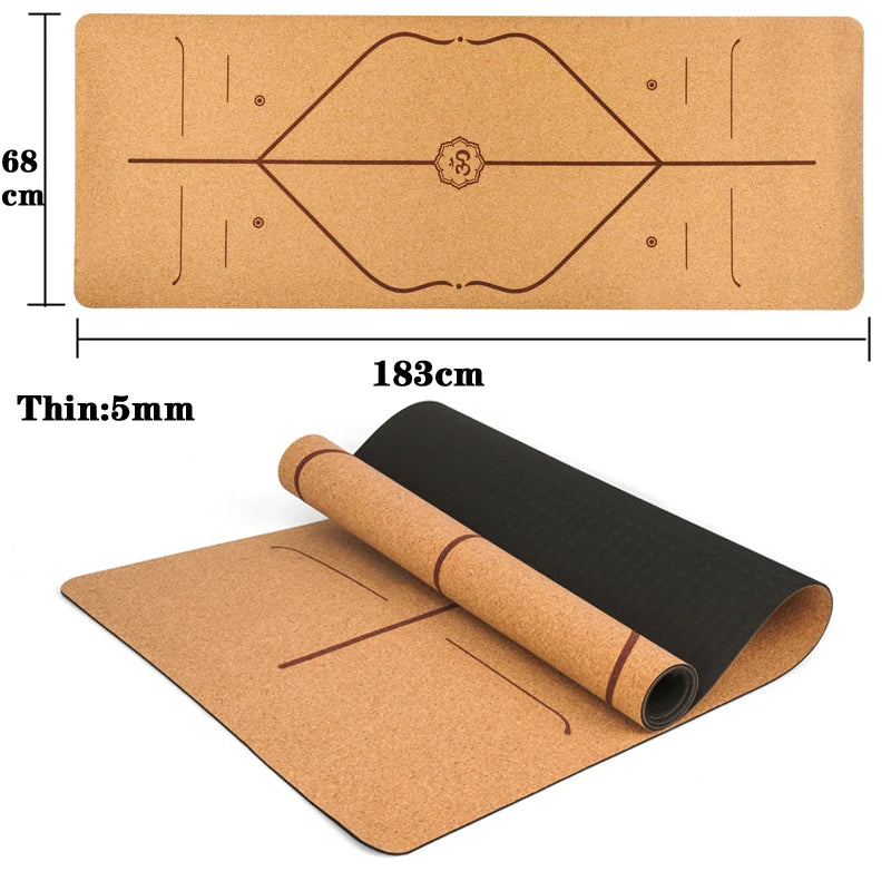 183X68cm Natural Cork TPE Yoga Mat For Fitness 5mm Sports Mats Pilates Exercise Pads Non-slip Yoga mats With Position Body Line - V.I.P Digital Presence