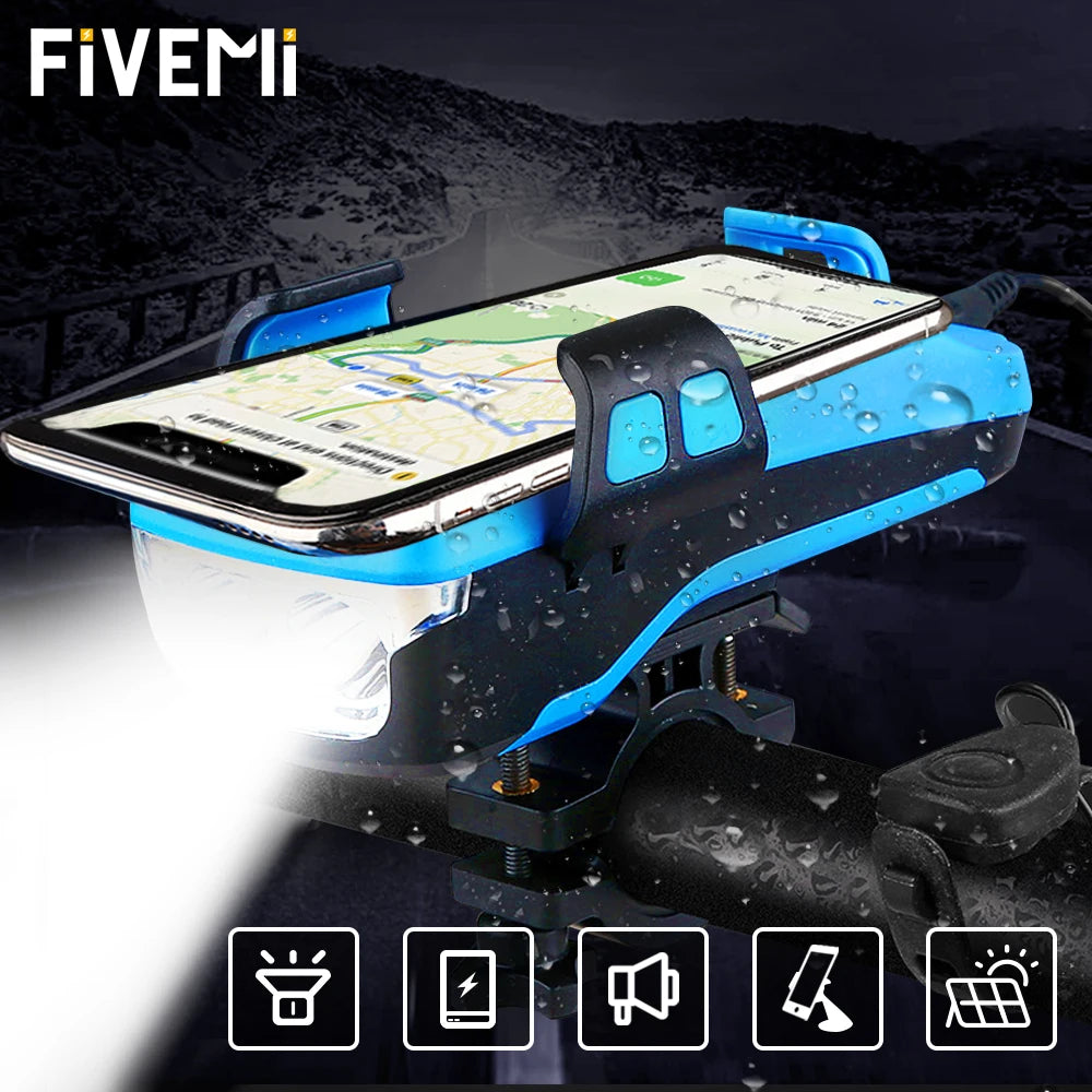 5 IN 1 Multifunction Bicycle Light USB Solar Charging Horn Phone Holder Power Bank Front Lamp For Bicycle Led Lamp Accessories - V.I.P Digital Presence