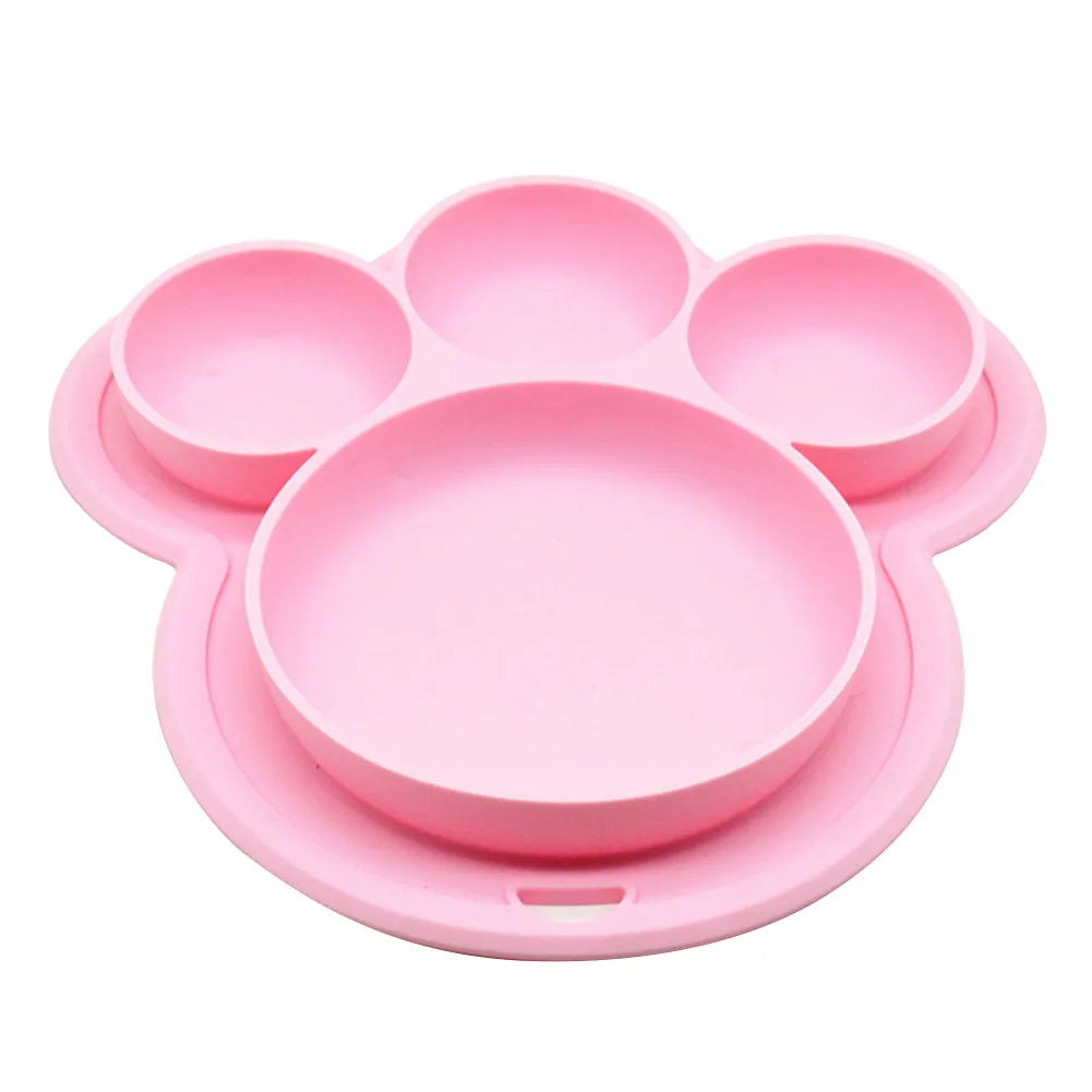 Kids Food-grade Silicone Home Dinner Dish Baby Plate Tableware Bear Paw Shape Children Training Cartoon Bowls Suction Toddler