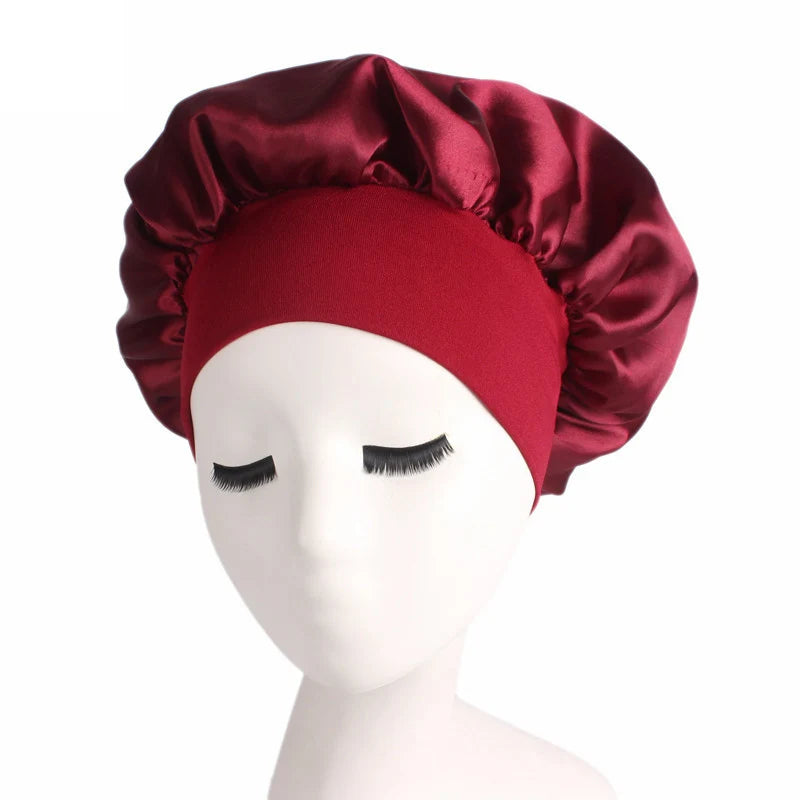 1pc Adjust Solid Satin Bonnet Hair Styling Cap Long Hair Care Women Night Sleep Hat Silk Head Wrap Shower Cap Hair Styling Tools - V.I.P Digital Presence