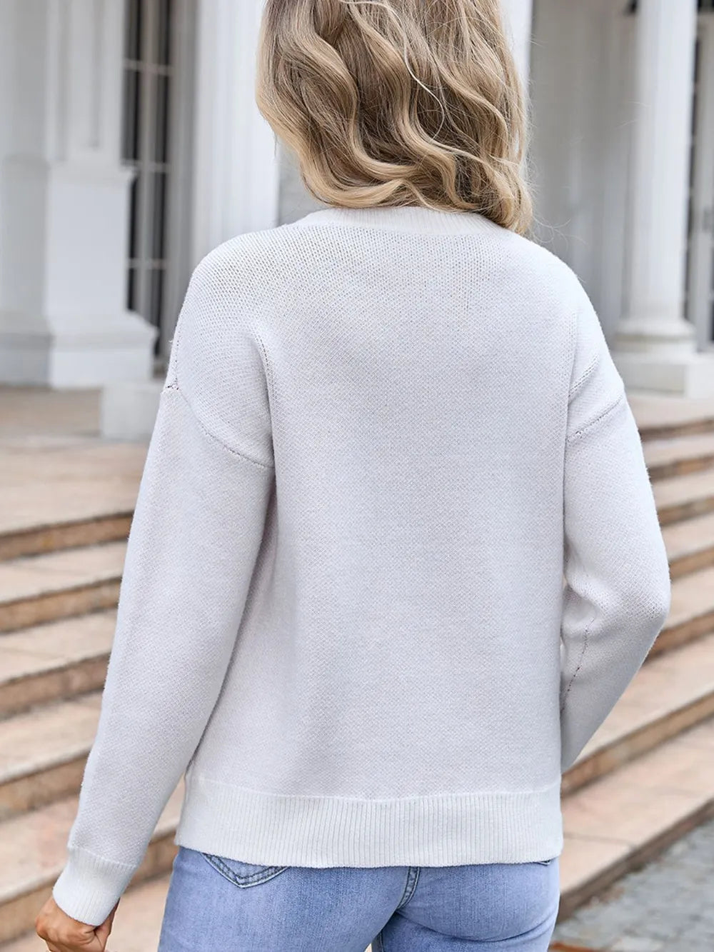 Angel Wings Bow Round Neck Dropped Shoulder Sweater - V.I.P Digital Presence