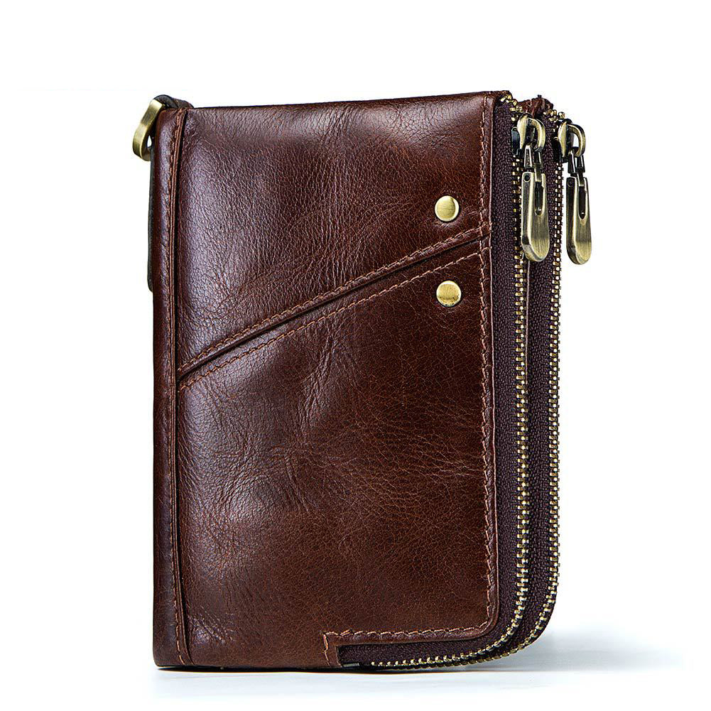 Anti-Theft Brush RFID Genuine Leather Men's Wallet Multifunctional Double Zipper Vertical Wallet Fashion Casual Coin Purse - V.I.P Digital Presence
