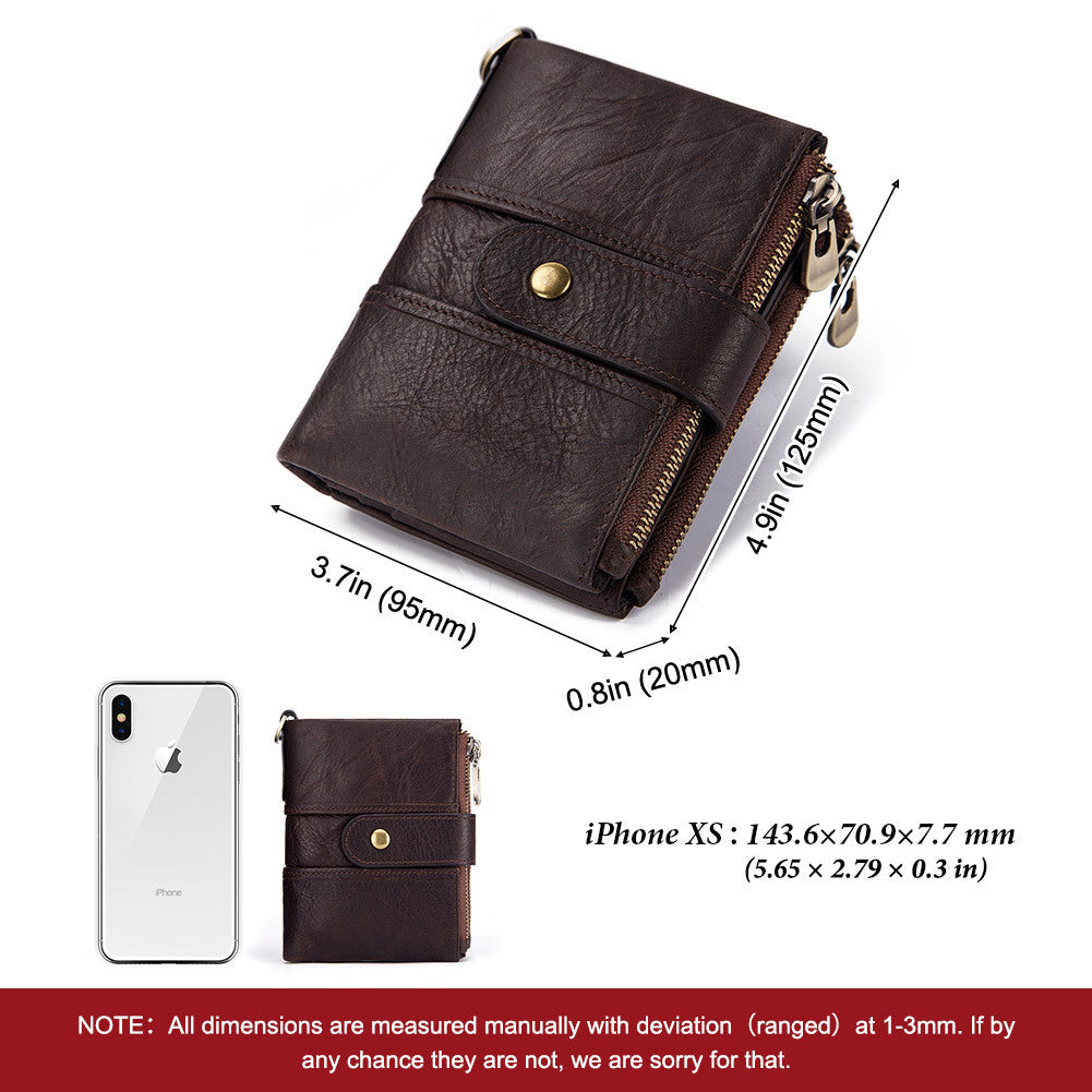 Anti-Theft Brush Wallet Leather Bag Multi-Function Buckle Zipper Retro Crazy Horse Cowhide Men's Bag Casual Coin Purse - V.I.P Digital Presence