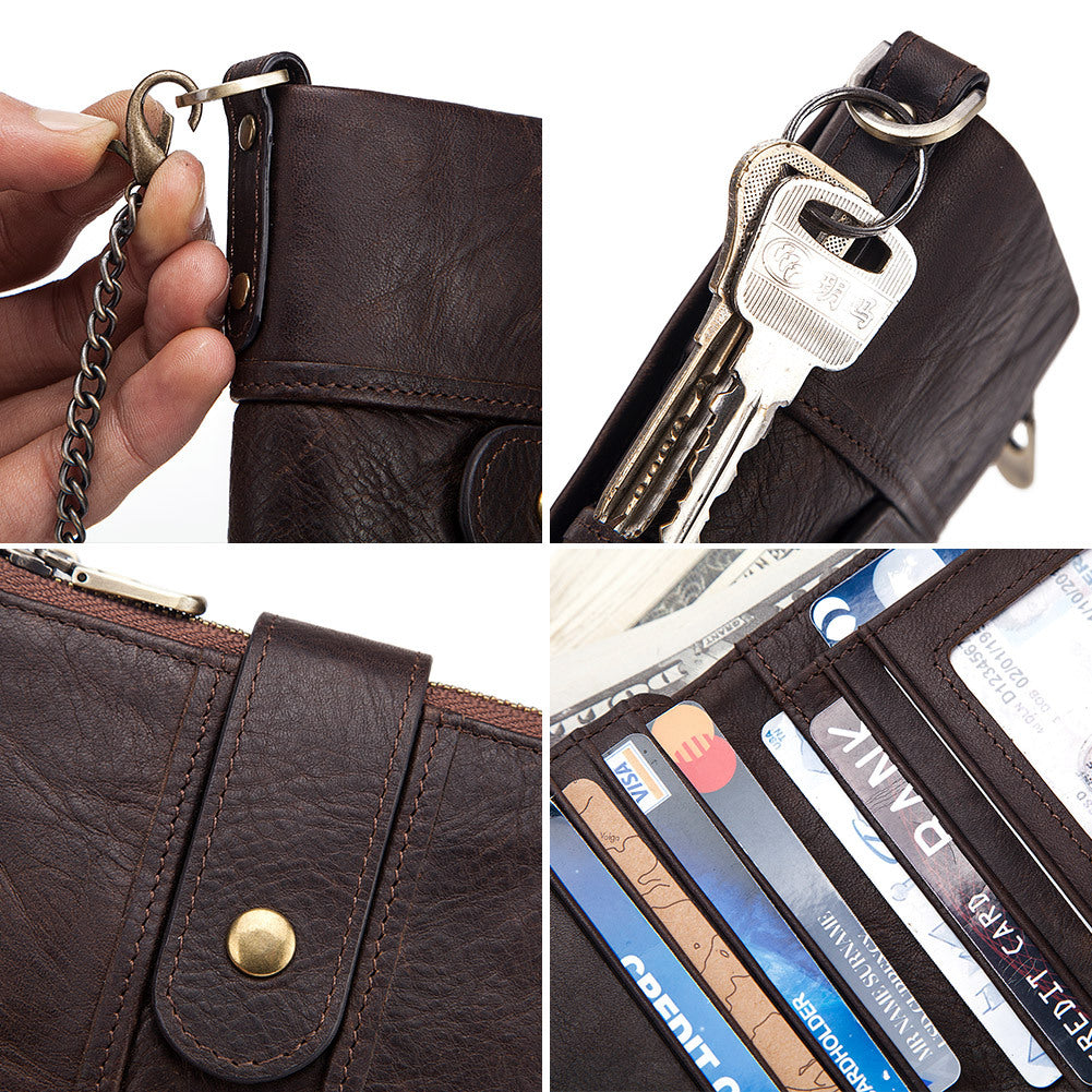 Anti-Theft Brush Wallet Leather Bag Multi-Function Buckle Zipper Retro Crazy Horse Cowhide Men's Bag Casual Coin Purse - V.I.P Digital Presence