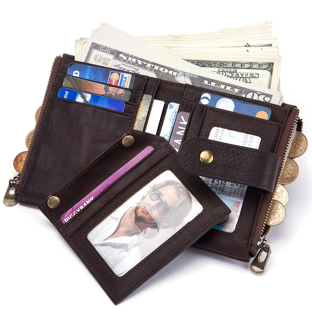 Anti-Theft Brush Wallet Leather Bag Multi-Function Buckle Zipper Retro Crazy Horse Cowhide Men's Bag Casual Coin Purse - V.I.P Digital Presence