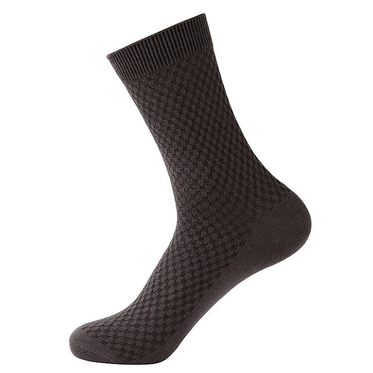 Bamboo fiber cotton socks mid tube men's socks double needle dark flower square grid socks - V.I.P Digital Presence