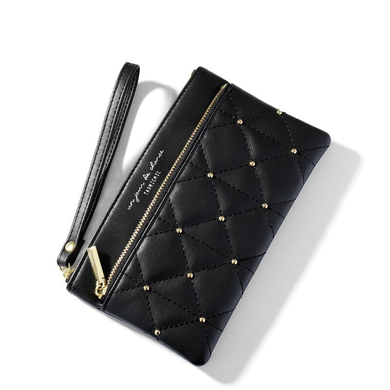 Brand Wristband Rivet Plaid Women Wallets Pu Leather Phone Pocket Card Holder Ladies Coin Purse Long Wallet Clutch Female Bag - V.I.P Digital Presence