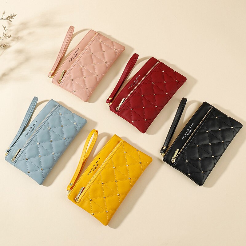 Brand Wristband Rivet Plaid Women Wallets Pu Leather Phone Pocket Card Holder Ladies Coin Purse Long Wallet Clutch Female Bag - V.I.P Digital Presence