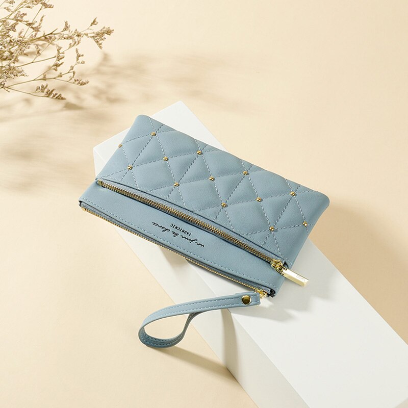 Brand Wristband Rivet Plaid Women Wallets Pu Leather Phone Pocket Card Holder Ladies Coin Purse Long Wallet Clutch Female Bag - V.I.P Digital Presence