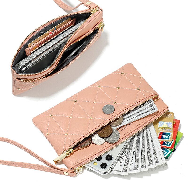 Brand Wristband Rivet Plaid Women Wallets Pu Leather Phone Pocket Card Holder Ladies Coin Purse Long Wallet Clutch Female Bag - V.I.P Digital Presence