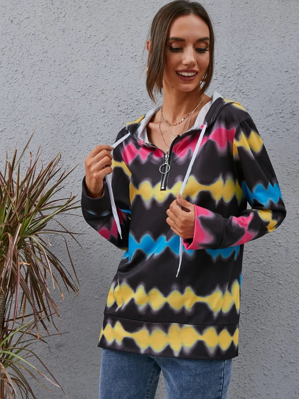 Contrast Quarter Zip Dropped Shoulder Hoodie - V.I.P Digital Presence