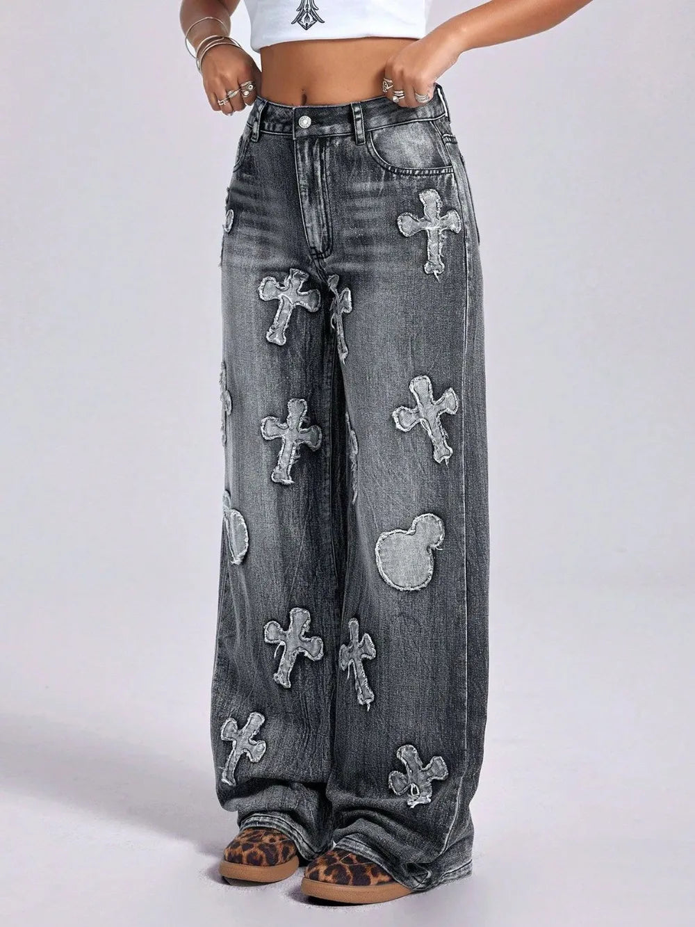 Cross Wide Leg Jeans with Pockets - V.I.P Digital Presence
