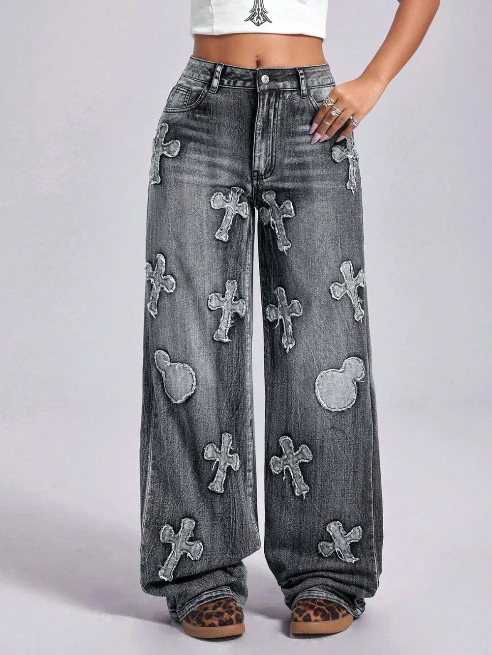Cross Wide Leg Jeans with Pockets - V.I.P Digital Presence