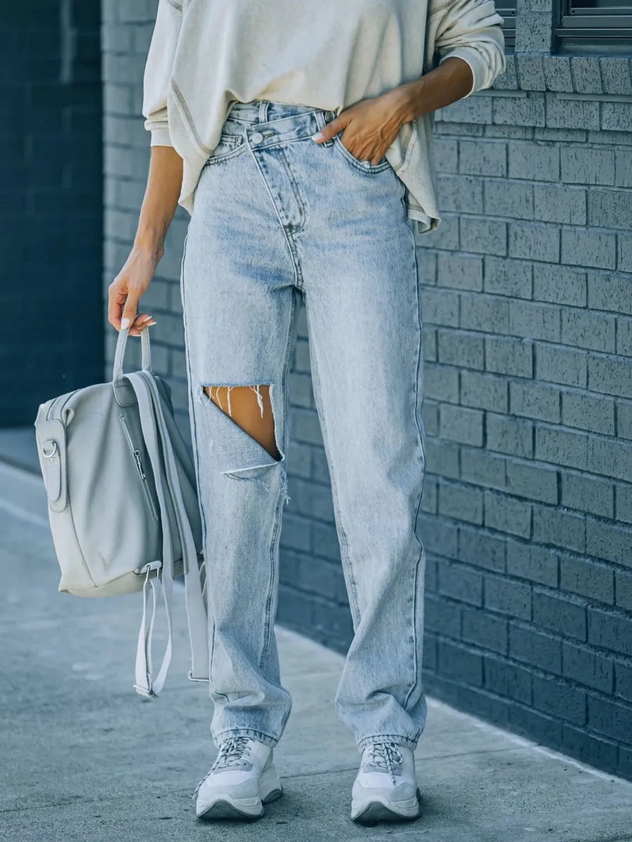 Retro Asymmetric Waist Slimming Jeans