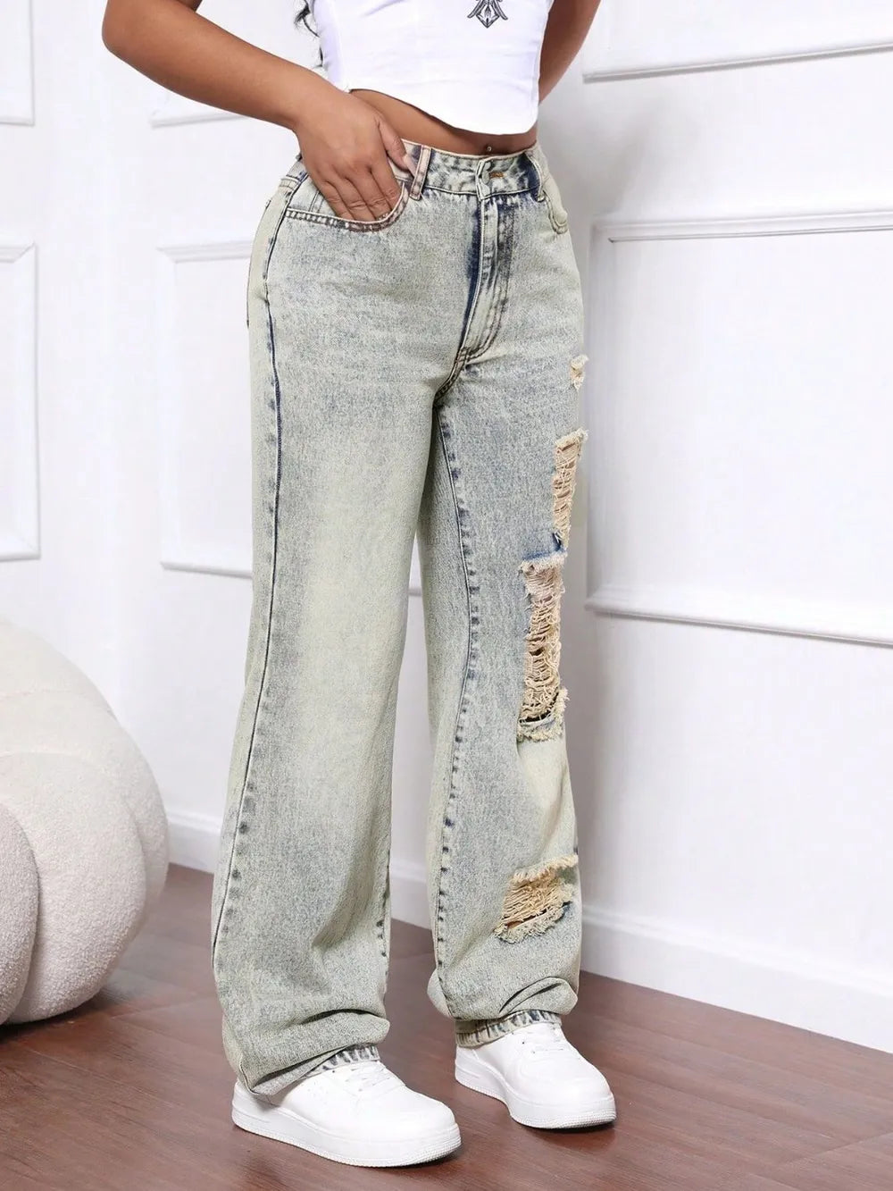 Distressed High Waist Jeans - V.I.P Digital Presence