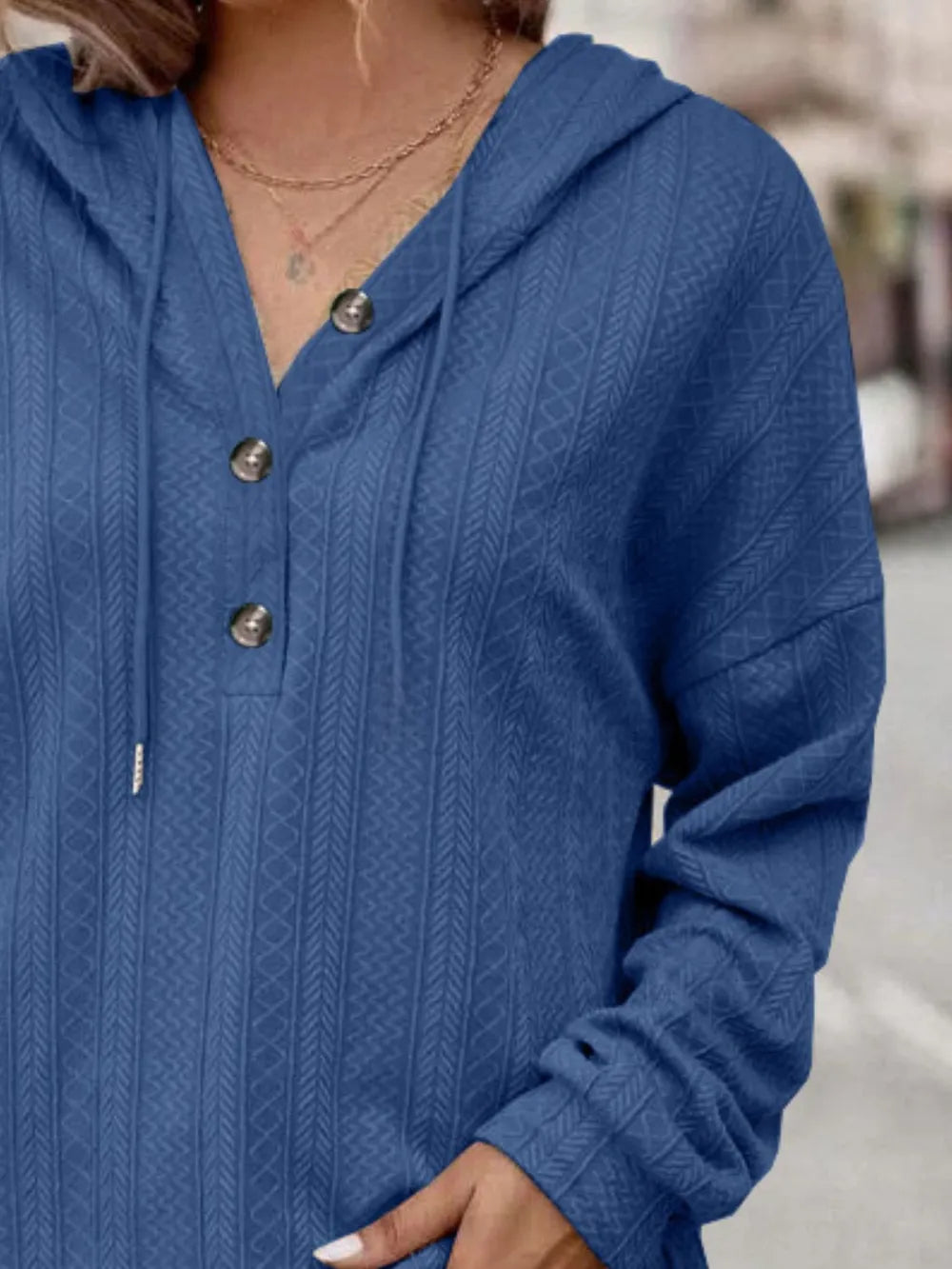 Drawstring Dropped Shoulder Long Sleeve Hoodie - V.I.P Digital Presence