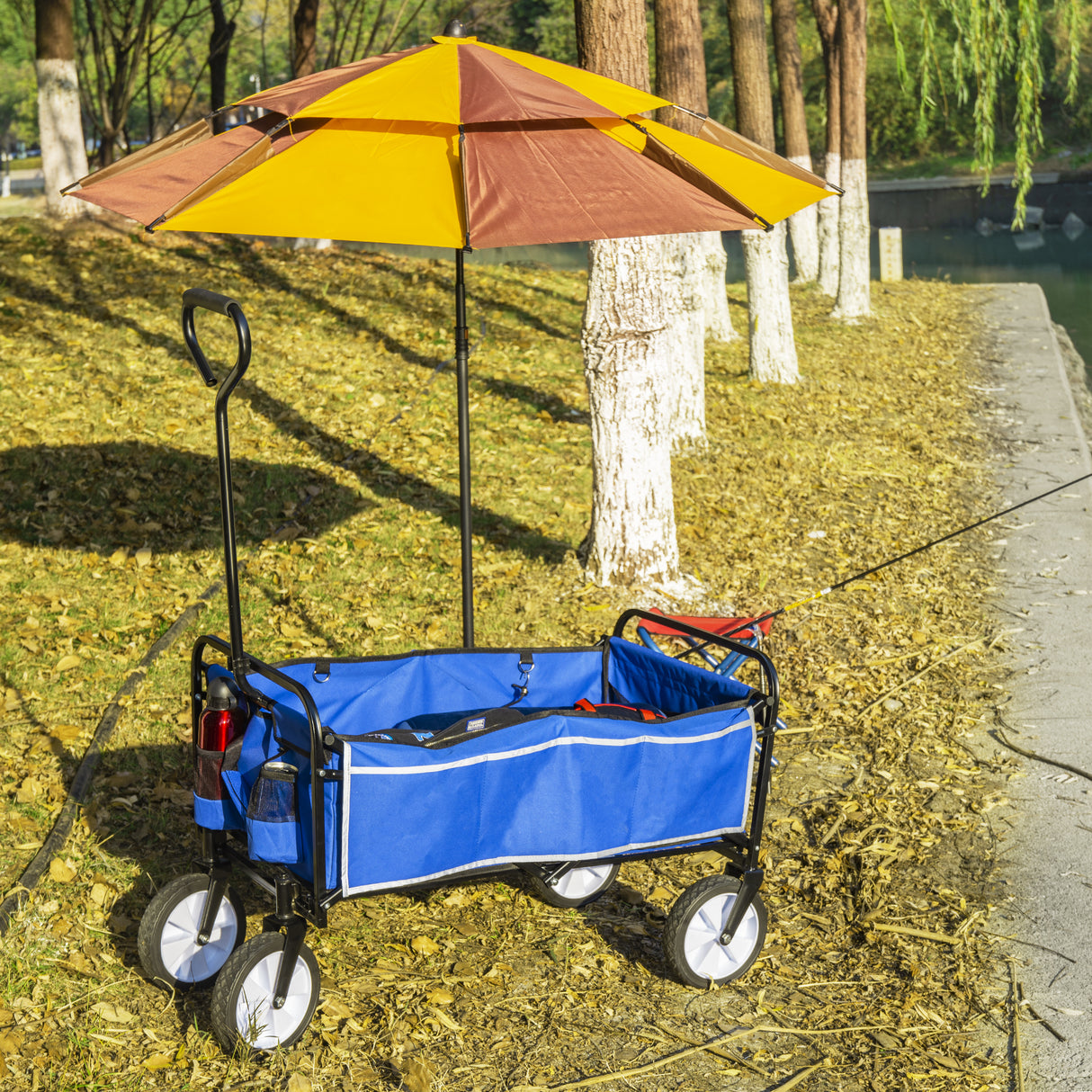 Folding Wagon Garden Shopping Beach Cart (Blue) - V.I.P Digital Presence