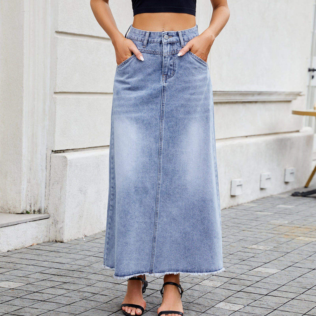 European and American high waisted denim skirt fashionable loose pocket half length skirt for women - V.I.P Digital Presence