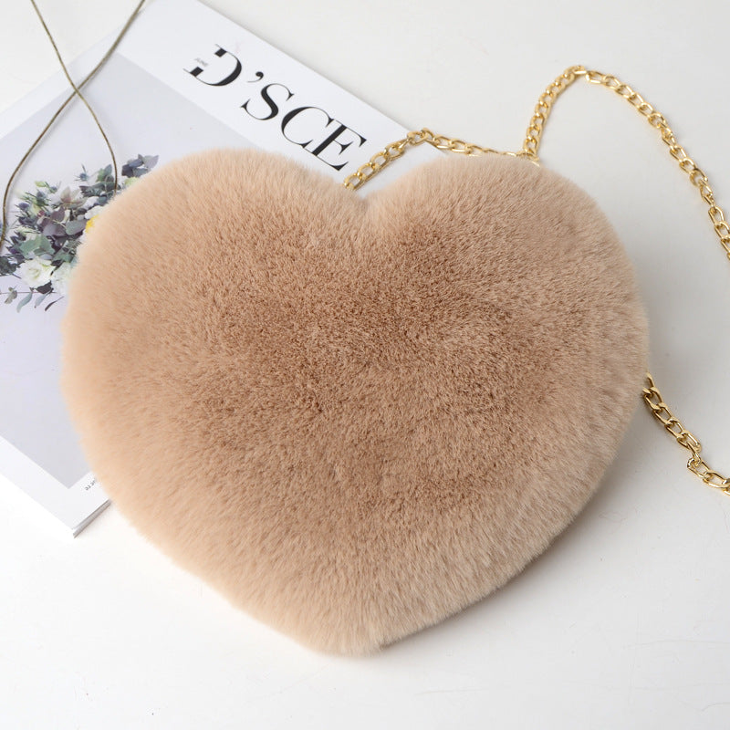 Fashion love heart bag peach heart bag women's chain messenger bag plush shoulder furry bag coin purse - V.I.P Digital Presence