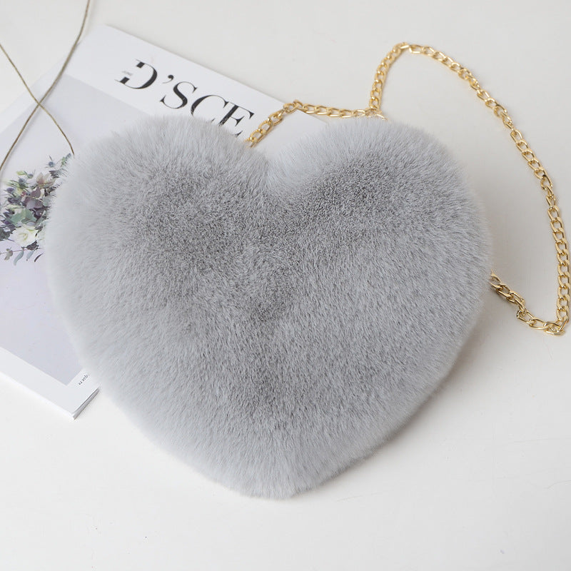 Fashion love heart bag peach heart bag women's chain messenger bag plush shoulder furry bag coin purse - V.I.P Digital Presence