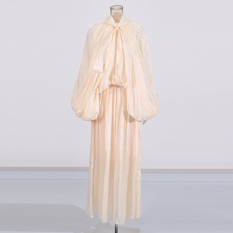 Fashionable niche design bat sleeve lace up pleated dress for women - V.I.P Digital Presence