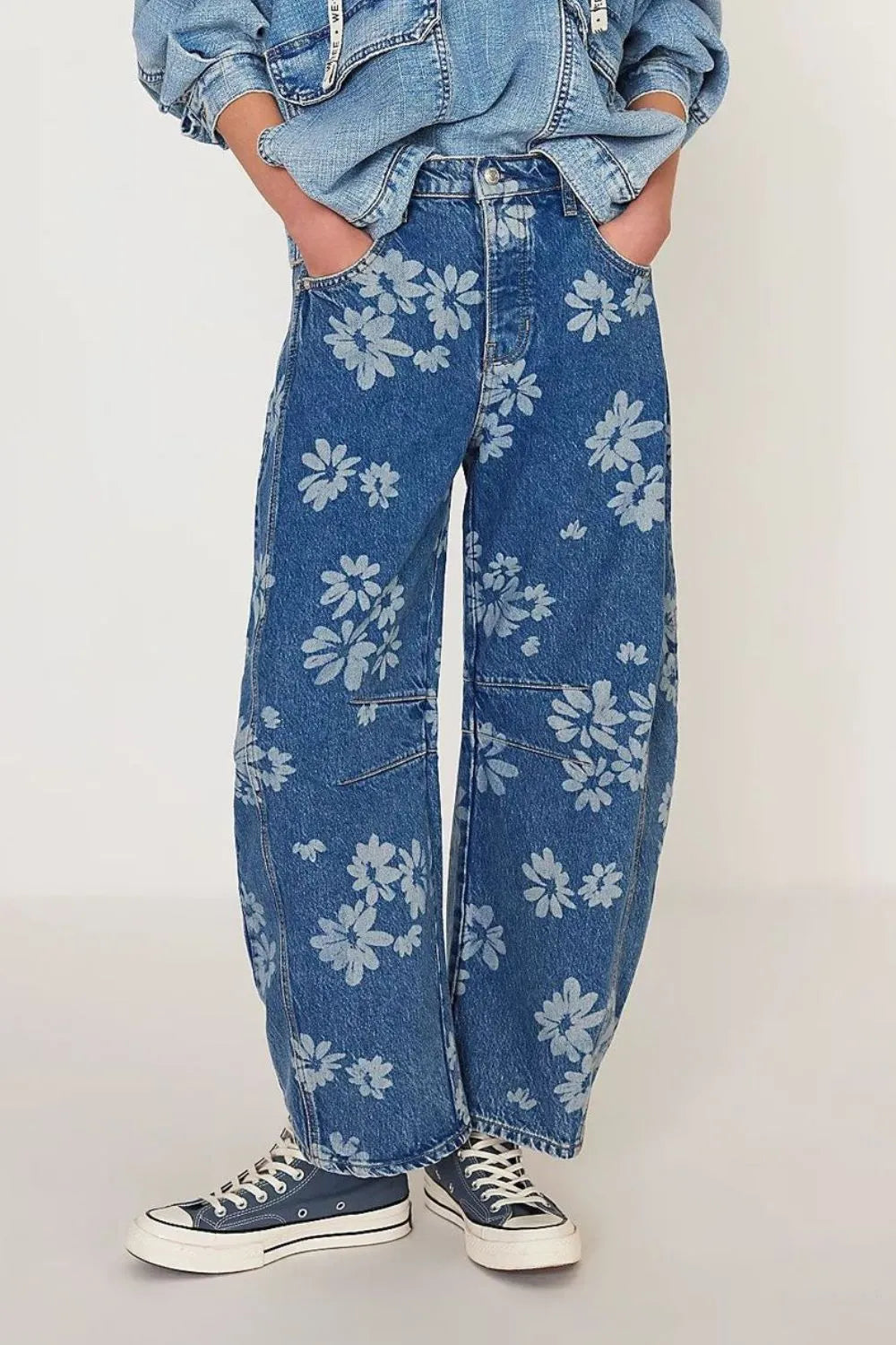 Flower Print Wide Leg Jeans - V.I.P Digital Presence