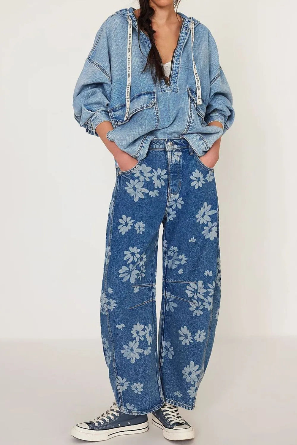 Flower Print Wide Leg Jeans - V.I.P Digital Presence