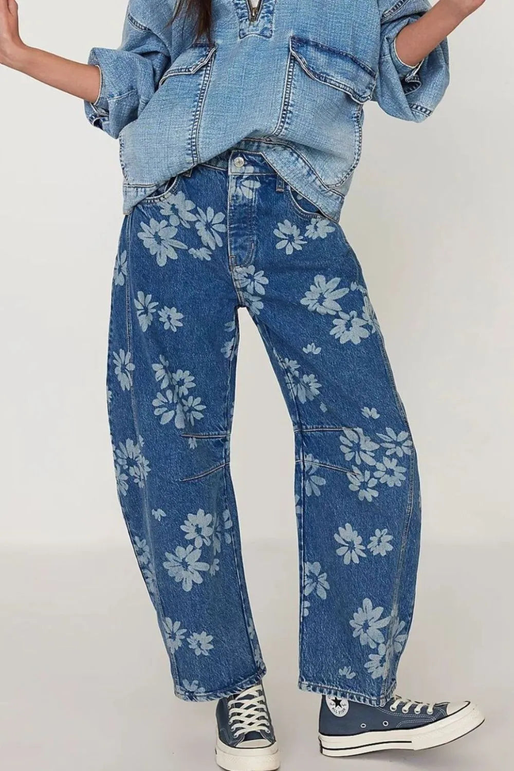 Flower Print Wide Leg Jeans - V.I.P Digital Presence