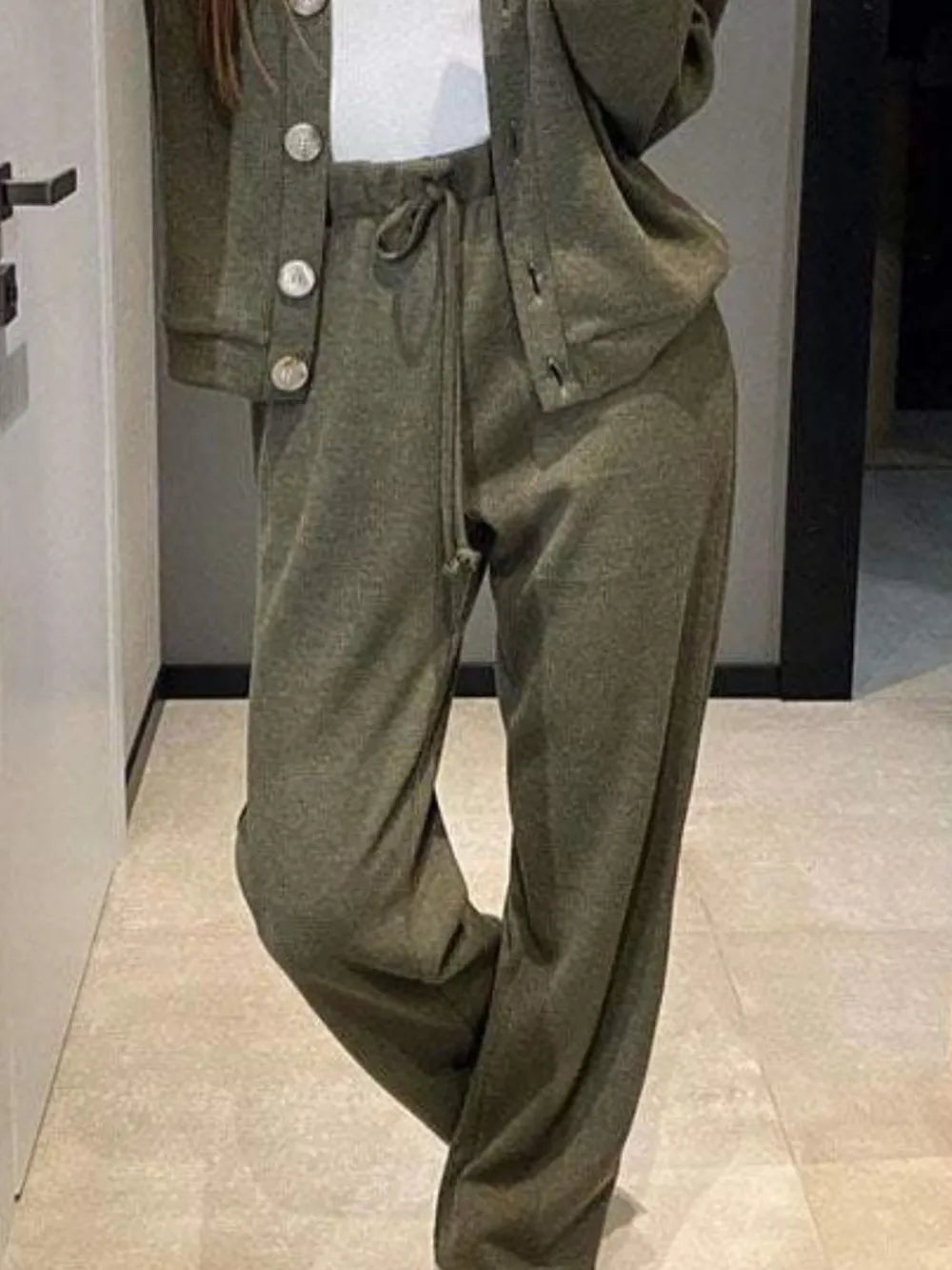 Full Size Button Up Long Sleeve Top and Pants Set - V.I.P Digital Presence