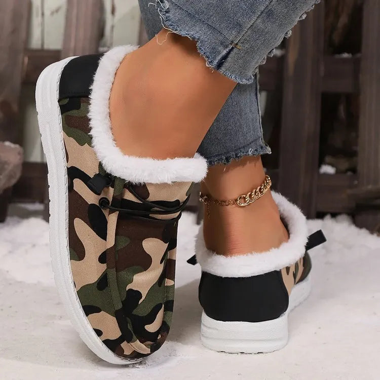 Fuzzy Camouflage Round Toe Boots - V.I.P Digital Presence