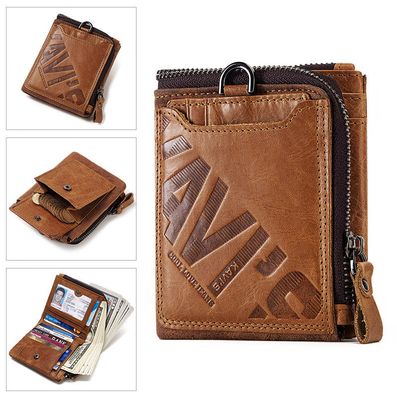 Genuine Cowhide Men's Short Wallet Fashion Casual Zipper Wallet Open Multifunctional Coin Purse - V.I.P Digital Presence