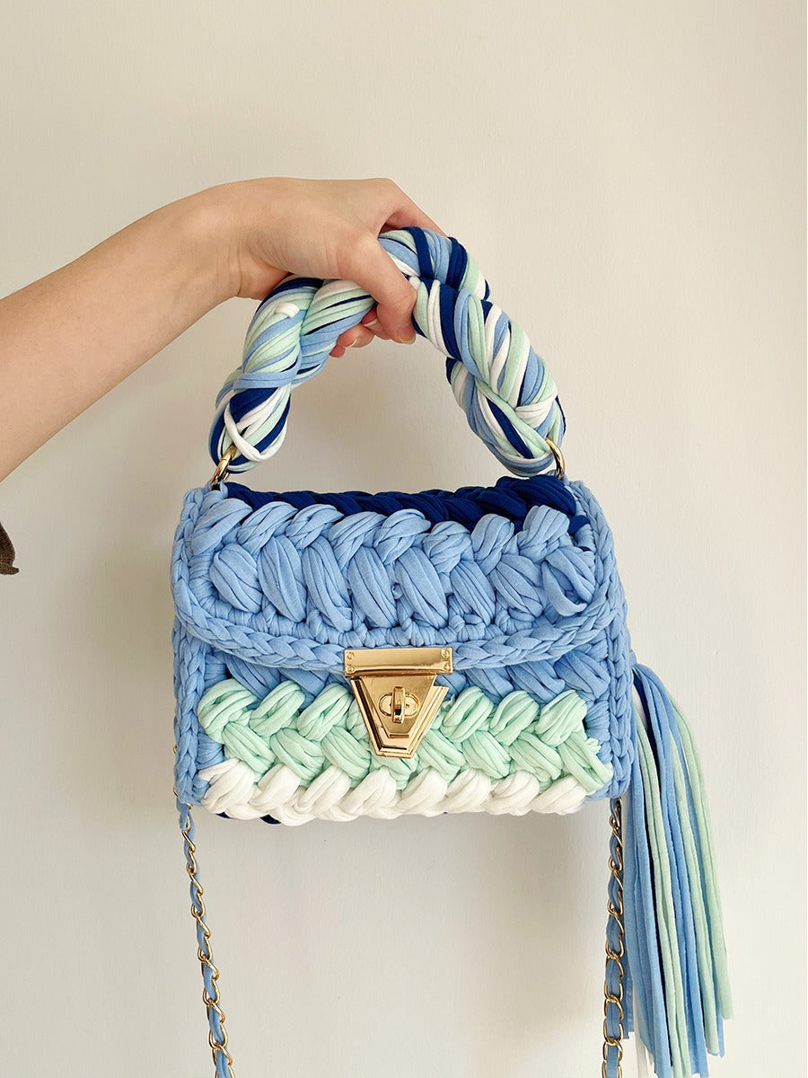 Hand woven bag crochet bag shoulder bag women's Fried Dough Twists portable tassel bag - V.I.P Digital Presence
